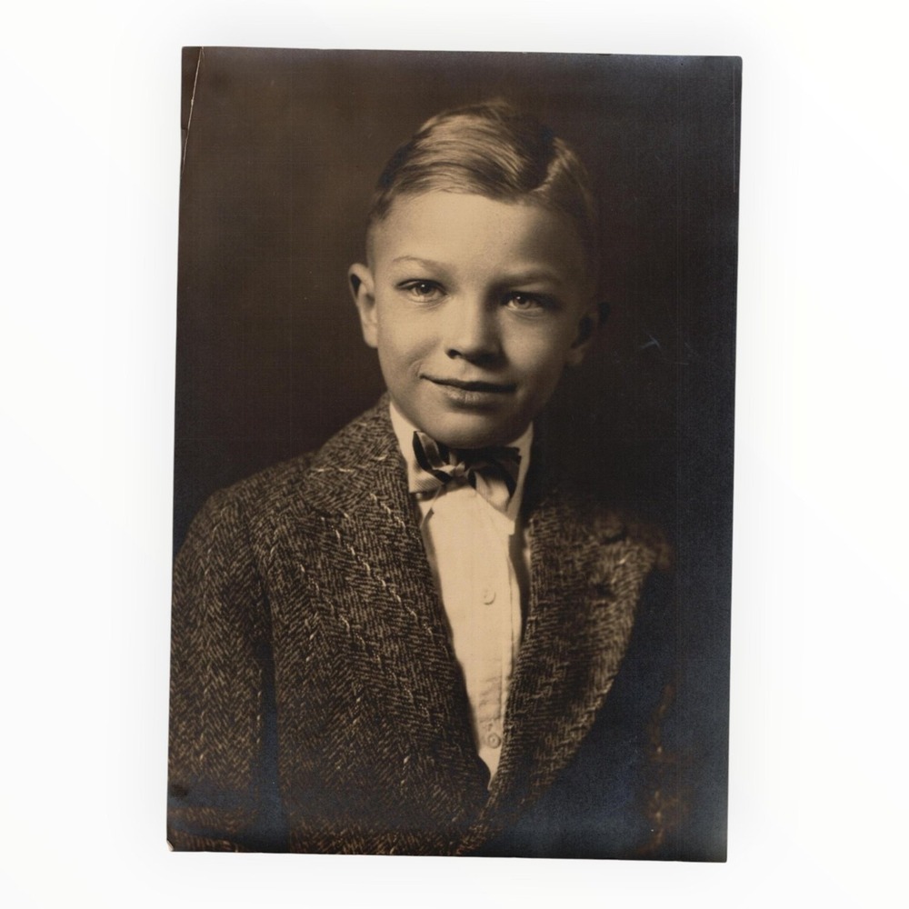 Portrait Young Boy 1920s Bow Tie‎ Tweed Jacket Vintage